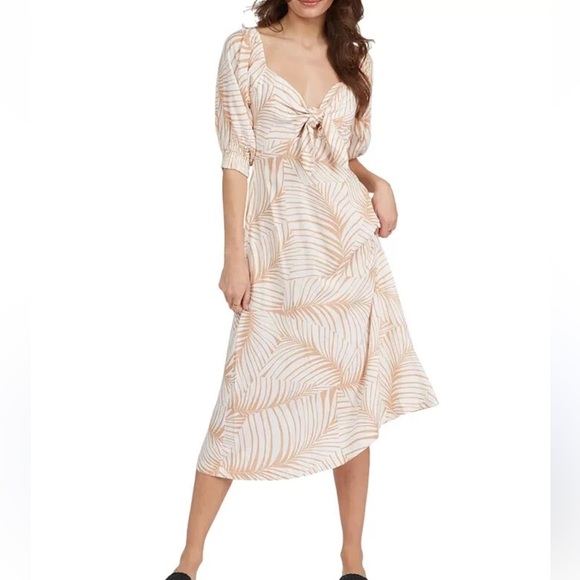 Roxy evening delight midi dress tie front palm beach boho small - Picture 1 of 9